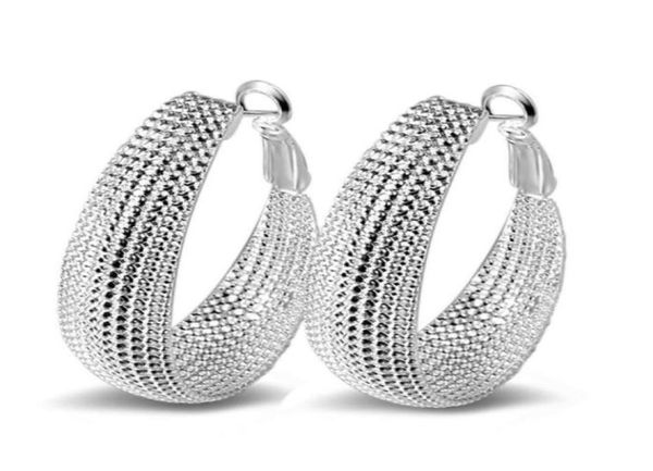 

925 sterling silver hoop earrings elegant women oval fashion costume jewelry big trendy net earring76051709015642, Golden;silver