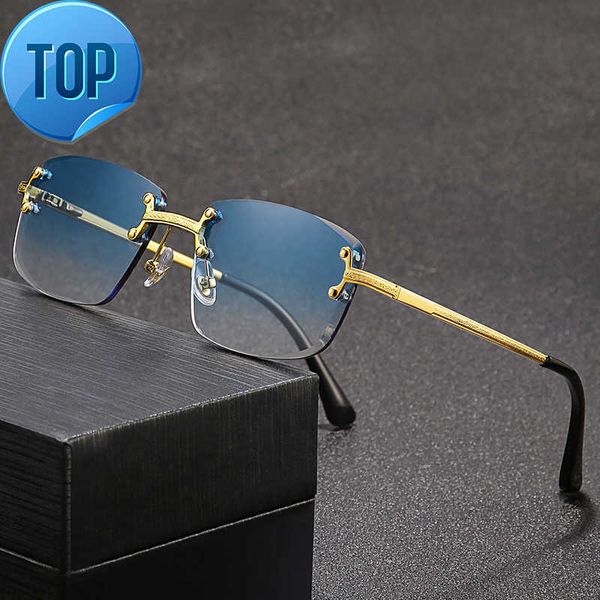 

hbk frameless trendy sunglasses 2023 luxury rectangle rimless sunglasses men women, White;black