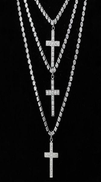

men039s stainless steel pendant necklace cz cubic zircon cross hip hop cluster simulated diamond tennis 455060cm chain4899935, Silver