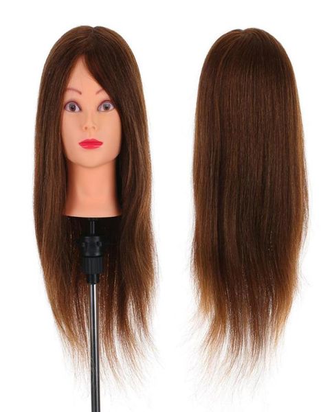 

hair bun maker 24quot 100 real human mannequin head hairdressing training with table clamp stand hairdresser practice tool1359080, Brown