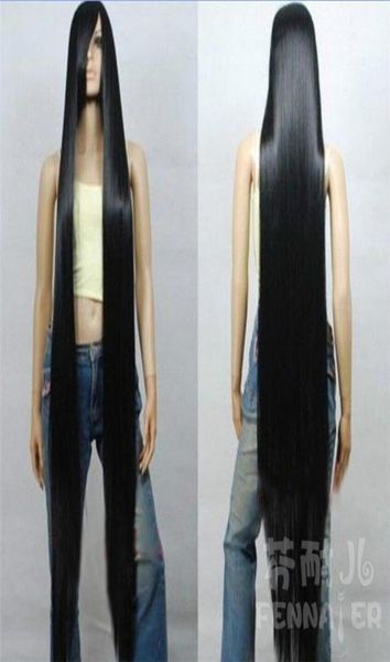 

european beauty cos fake hair black long straight hair 150cm oblique bangs one meter five wig spot8176054