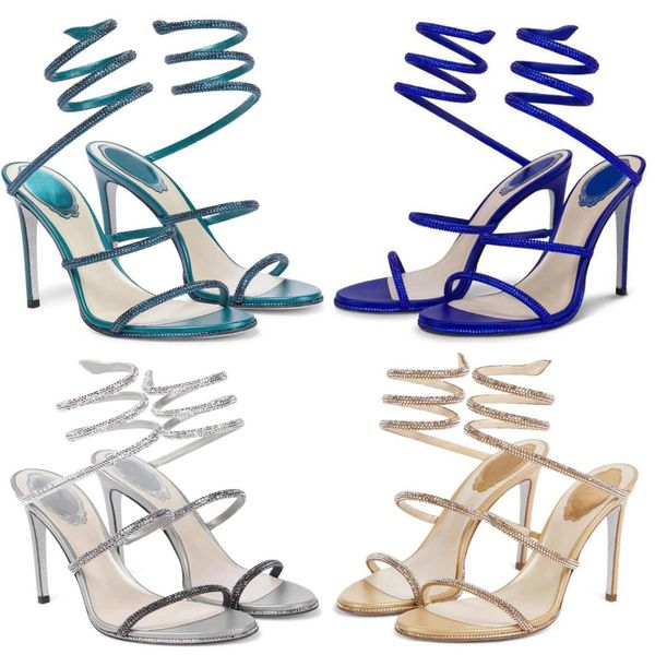 

modern elegant women's sandals made of genuine leather cleo crystal snake ankle wrap with open toe slim high heels summer bride evening, Black