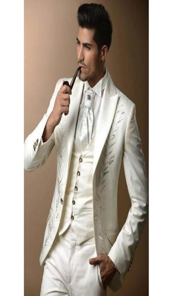 

peak lapel embroidery groomsmen one button groom tuxedos 3 piece men suits weddingprom man blazer jacketpantsve3384952, Black;gray