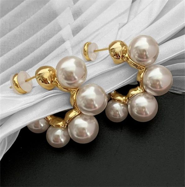 

cshaped pearl earrings stud female niche design highquality texture sterling silver needle retro temperament jewelry gift4779591, Golden;silver