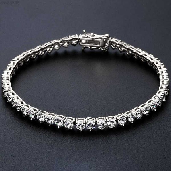 

drop shipping wholesale 4mm 18k gold plated brass three claws setting cz stone tennis bracelet for men women, Golden;silver