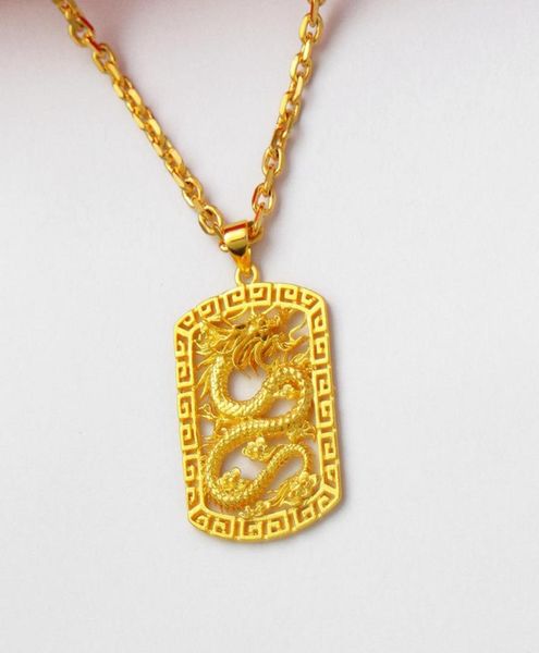 

dragon pattern square pendant chain 18k yellow gold filled mens cool pendant necklace fashion style5192675, Silver