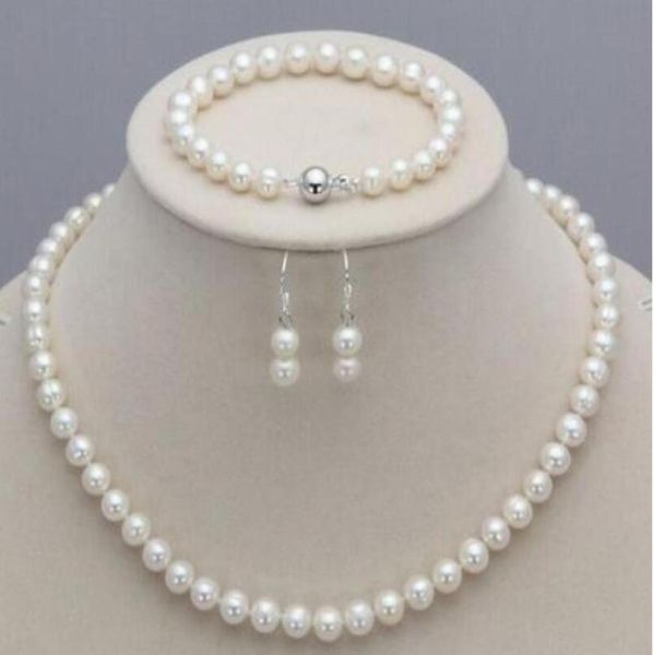 

78mm natural white akoya cultured pearl necklace earrings set 17quot5443940, Black