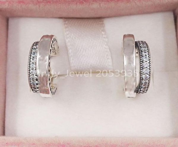

authentic 925 sterling silver studs pave double hoop earrings fits european pandora style studs jewelry 299056c017525676, Golden;silver
