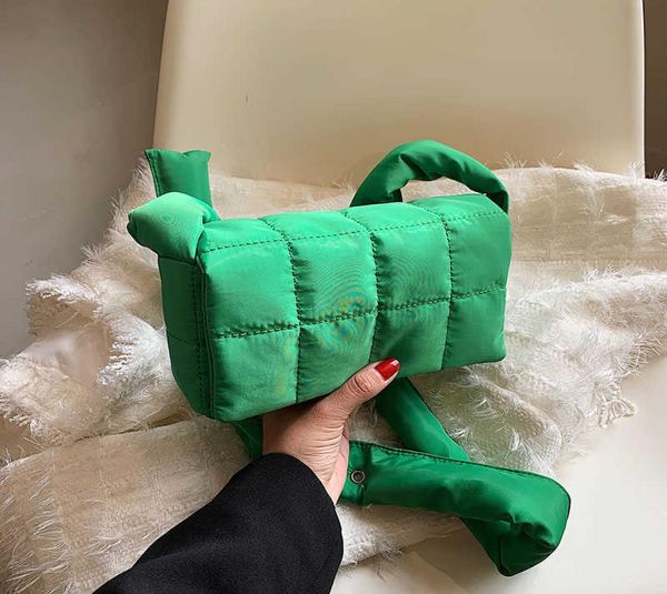 

space cotton shoulder bags women brand cassette casual winter padded women crossbody bag green square solid color satchels1015813