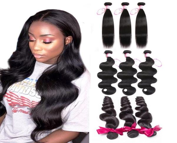 

8a grade straight weave body wave loose wave brazilian virgin hair bundles unprocessed remy human hair malaysian peruvian indian m4372208, Black