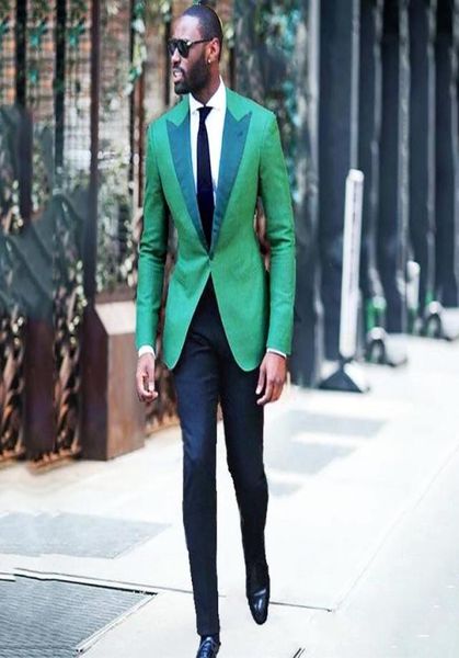 

brand new green men wedding tuxedos groom tuxedos dark green peak lapel one button men blazer 2 piece suitjacketpan9058420, Black;gray