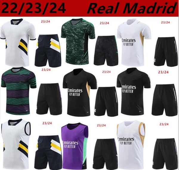 

22 23 pre-match training suit finals soccer jersey football shirt men real madrids short sleeved camavinga rudiger camiseta men 23/24 unifor, Black