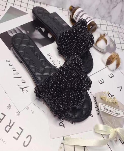 

fashion women039s comfortable sandals ladies leather beach slipper shoes pearl slippers shoe female casual peep to7591960, Black