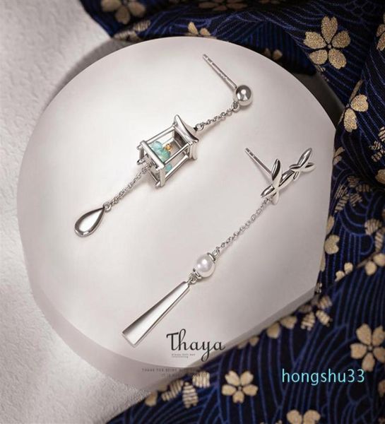 

thaya genuine 925 sterling silver tassels green lantern earrings eardrop exquisite earrings dangle for women luxury fine jewelry228683318, Golden;silver