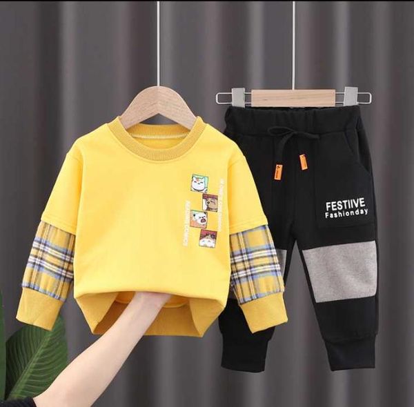 

spring autumn suit clothes set cotton kids hoodie and pant twopiece cartoon 05 years girl boys1837101, White