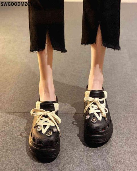 

sandals mules shoes women slippers summer 2022 ladies platform woman crystal zapatos de mujer 2206238080216, Black