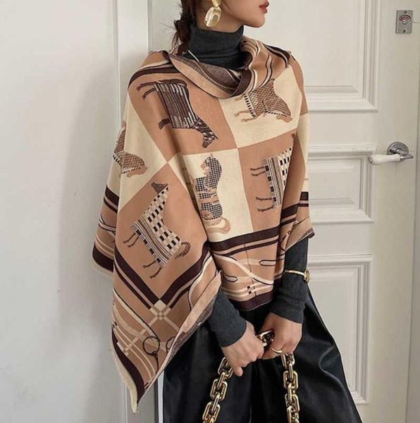 

2021 women winter cashmere scarf design print horse shawl wrap design print pashmina warm scarves thick blanket female echarpe g094249194, Blue;gray