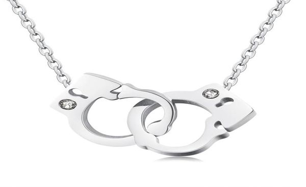 

stainless steel interlocking handcuff charm women necklace07805727, Silver