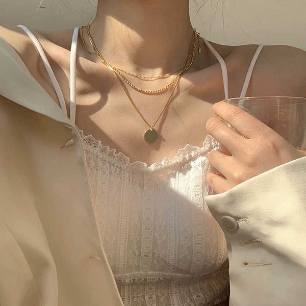 

pendant necklaces three layer necklace round bead disc layers pendant necklace for women fashionable party jewelry aa230526, Silver