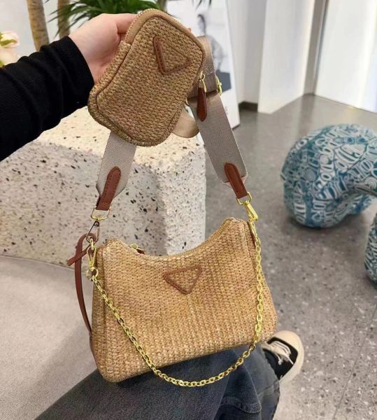 

Designer women's handbag Straw shopping fashion brand name women's handbag shoulder crossbody bag Beach summer travel woven bag, Blue