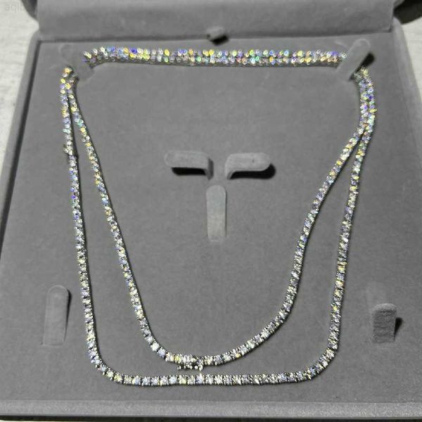 

hip hop iced out d color shining 925 sterling silver 3mm 4mm moissanite tennis chain necklace