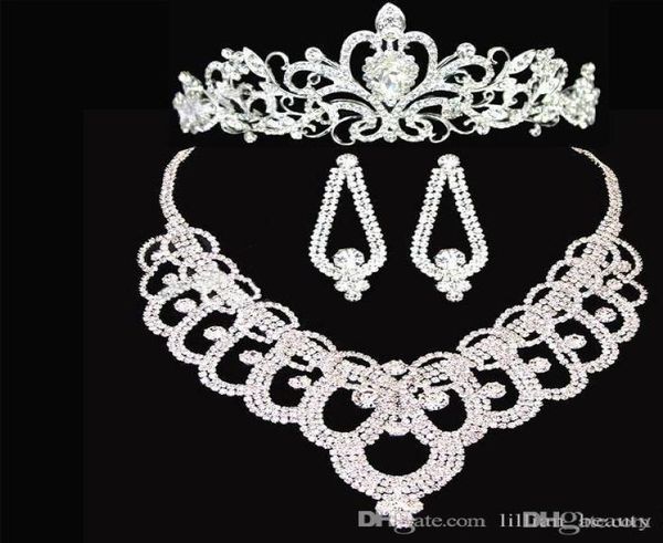 

rhinestone crown tiara 2019 wedding necklace earrings bridal jewelry set wedding accessories bridal costume jewelry accessories3861176, White