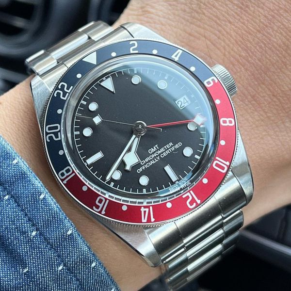 

tudors black bay aaa 3a quality watches gmt 41mm men with gift box sapphire crystal automatic mechanical a06, Slivery;black