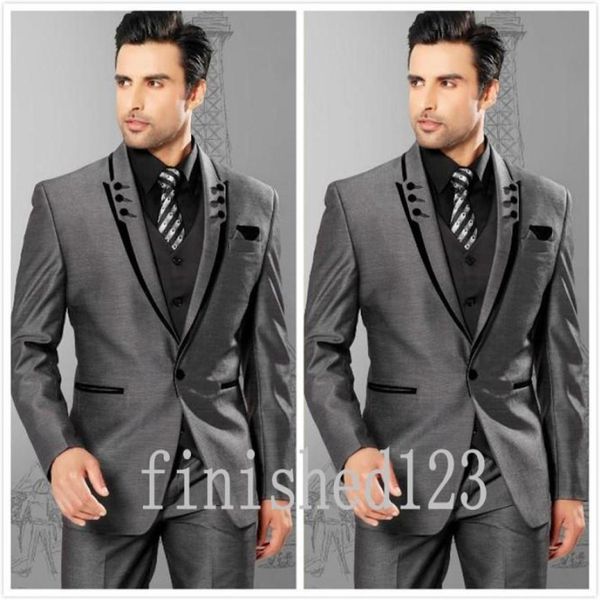 

fashionable one button grey groom tuxedos peak lapel groomsmen man wedding prom dinner suits jacketpantsvesttie g51803913978, Black;gray