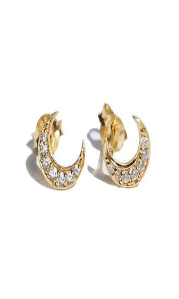 

christmas gift cute silver moon stud earring paved clear cubic zirconia cz stone lovely sweet small crescent moon stud for girl9857548, Golden;silver