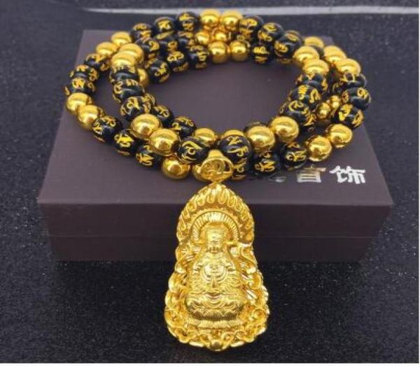 

vietnam alluvial gold om mani padme hum six words mantra guanyin buddha necklaces1451574