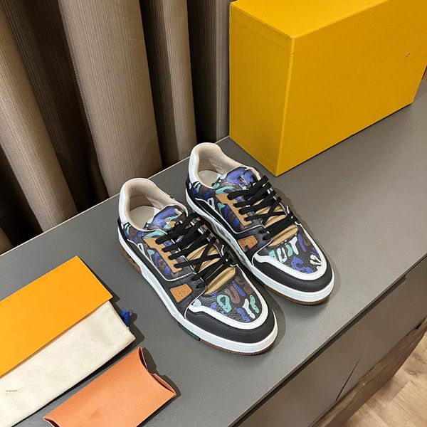 

2023 new casual shoes women designer leather lace-up sneaker fashion lady flat running trainers letters woman shoe platform men gym sneakers, Black