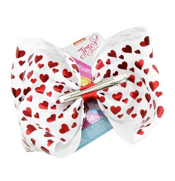 

jojo siwa bows valentine039s day girls bows with metal logo heart shape hairpin love jojo bow 8 inch big bow for dancing9118993, Slivery;white