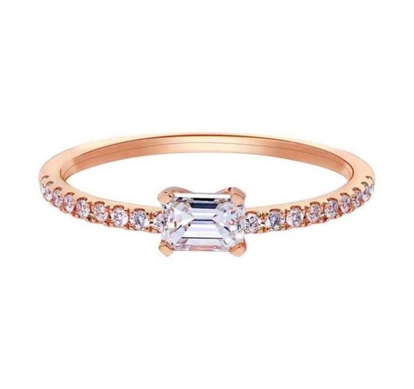 

100 925 sterling silver emerald cut created moissanite wedding engagement simple rose gold ring fine jewelry gifts6508112, Slivery;golden