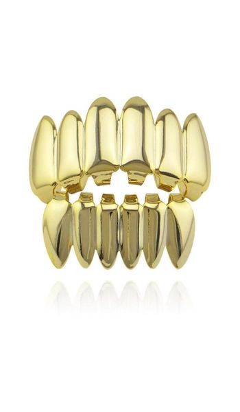 

2022 6 teeth fangs fashion gold plated rhodium hiphop teeth grillz bottom rock dental grills sets halloween props9205154, Black