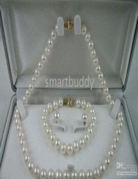 

89mm south sea white pearl necklace bracelet earrings set019102180, Black