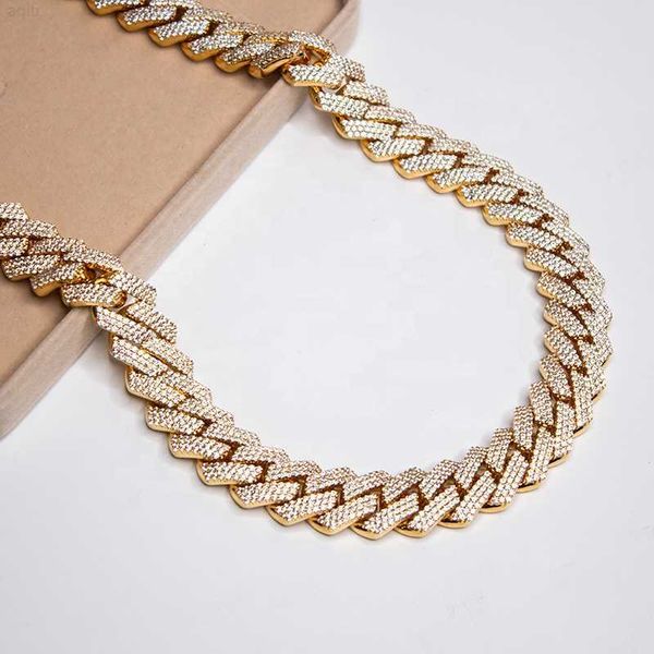 

iced out 18mm three row hand prong setting 10k solid gold moissanite cuban chain necklace, Silver