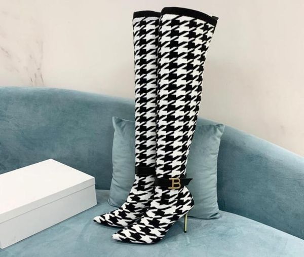 

2022 women039s boots autumn and winter fashion flying woven surface stretch overpainted3048896, Black