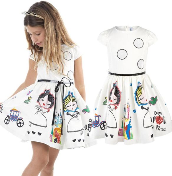 

girls dress kids clothes summer brand baby with sashes robe fille character princess dress children vestido clothing9645586, Red;yellow