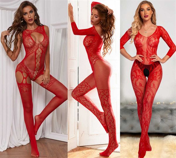 

ribbon factory store lingerie for women teddy figure red net open pornographic stockings pajamas, Red;black