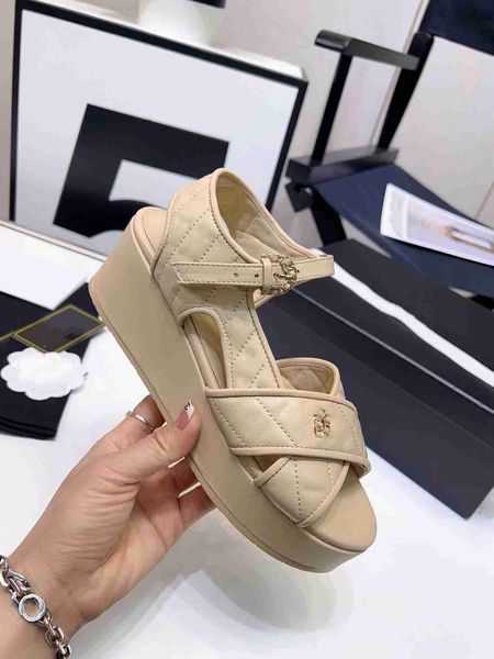 

classic designer women platform sandals ccity fashion slide slippers heels luxury channel leather sandals x302, Black