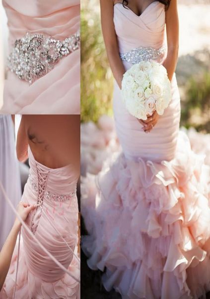 

2019 sweetheart beads crystal blush pink organza laceup backless mermaid wedding dresses floor length ball gown vintage bridal go2846581, White