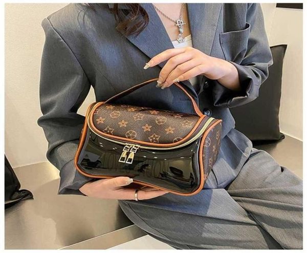 

2022 transparent clear cosmetic bag plaid double zipper monograms handbag purses wash makeup bags large capacity pvc travel storag3258455, Black