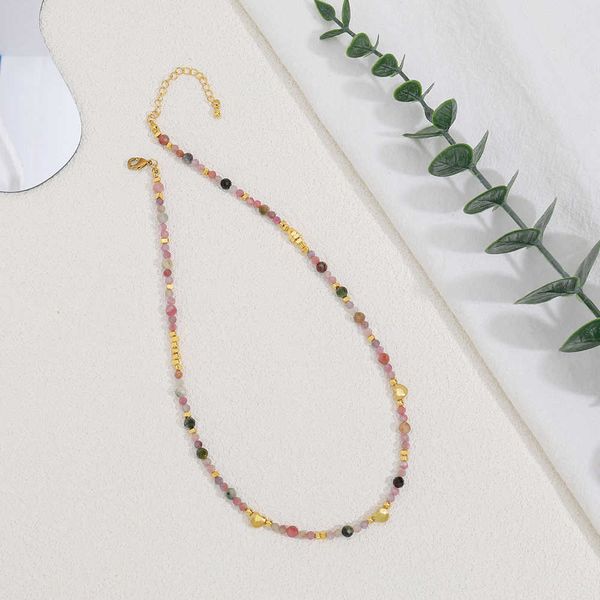 

new colorful natural stone lock bone chain with small crowd design high sense fashion stainless steel necklace, Silver