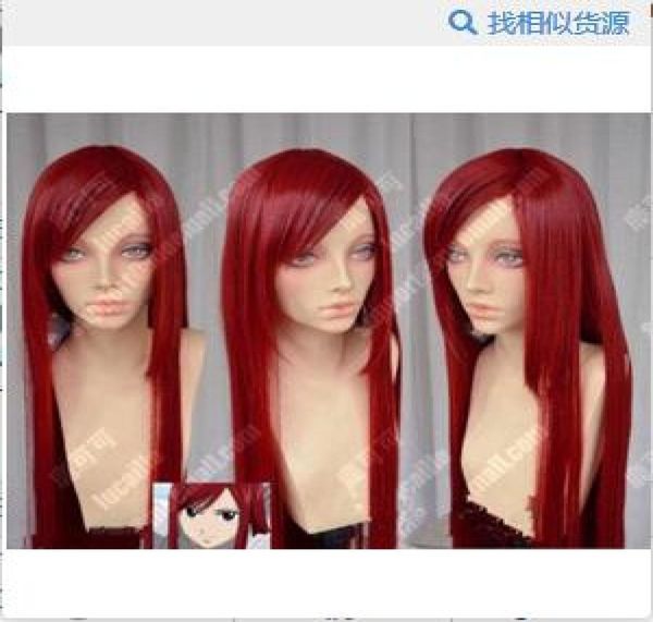 

fairy tail erza scarlet dark red 100cm straight cosplay party wig9614509, Black