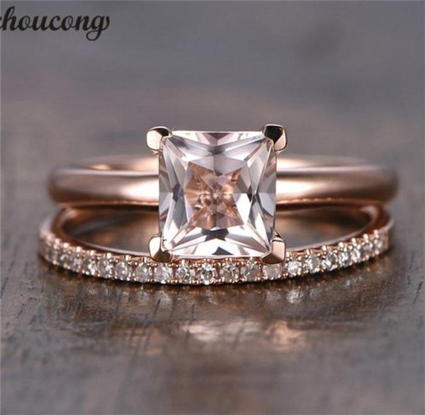 

choucong princess cut ring set rose gold filled 1ct diamond cz anniversary wedding band rings for women finger jewelry gift5809310, Slivery;golden