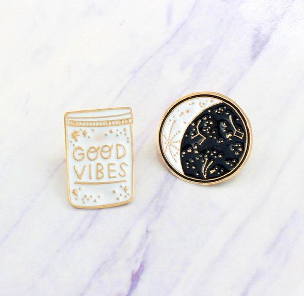 

good vibes enamel pin constellation day and night moon brooch pins button denim jacket coat collar pin badge jewelry gift 119 g29606776, Gray