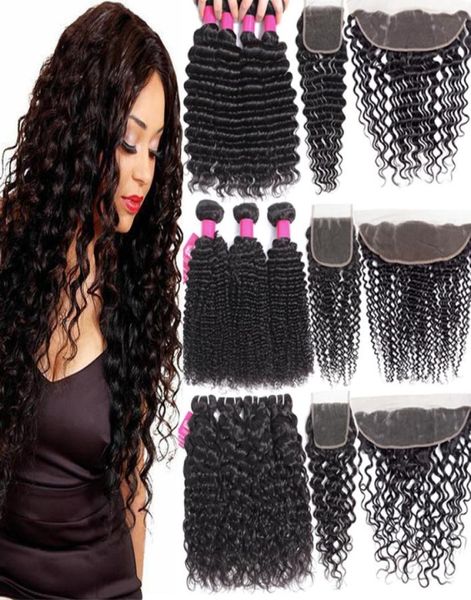 

brazilian human hair bundles with closures 4x4 lace closure or 13x4 ear to ear lace frontal closure human hair weave with lace clo3795982, Black