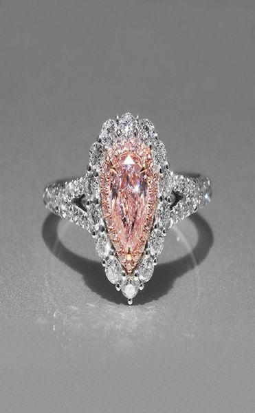 

women simulation pink diamond dropshaped wedding ring cute06225770, Silver