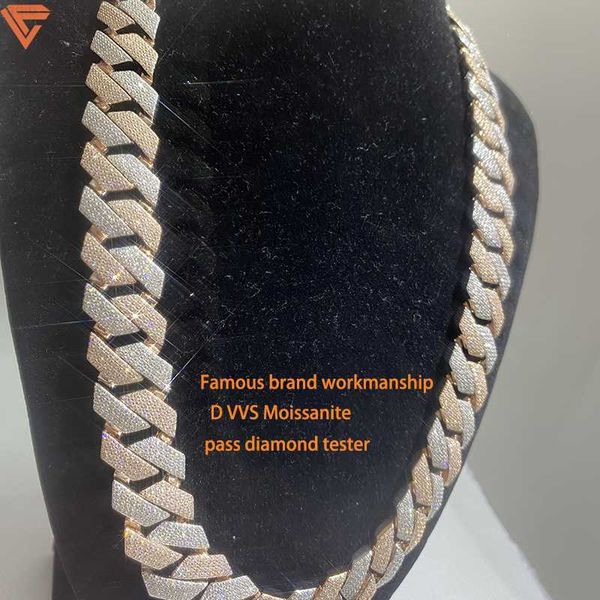 

hip hop style 18mm 925 sterling silver necklace rose and gold plated link chain iced out moissanite diamond cuban chain