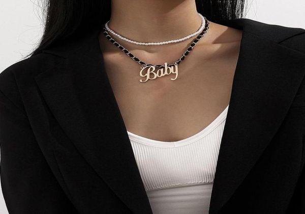 

pendant necklaces 2021 trendy vintage goth short pearl velvet chain choker necklace for women piece letter baby female costume jew5660505, Silver